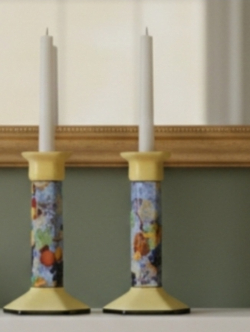 Vintage Made In England Art Deco Ceramic Fruit Motif Candlesticks Cottagecore